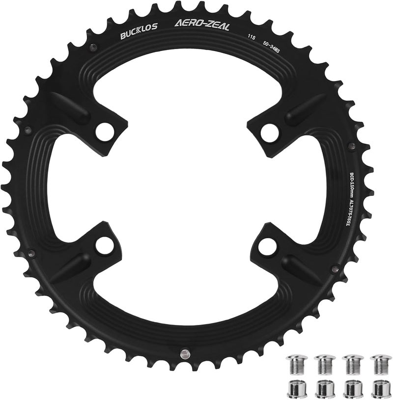BUCKLOS 110 BCD Road Bike Chainring, Double Round 4 Bolts 7075-T651 Aluminum 34T/36T/39T/50T/52T/53T Chainrings for R7000 R8000 R9100 R9200 4700 5800 6800 - Image 1